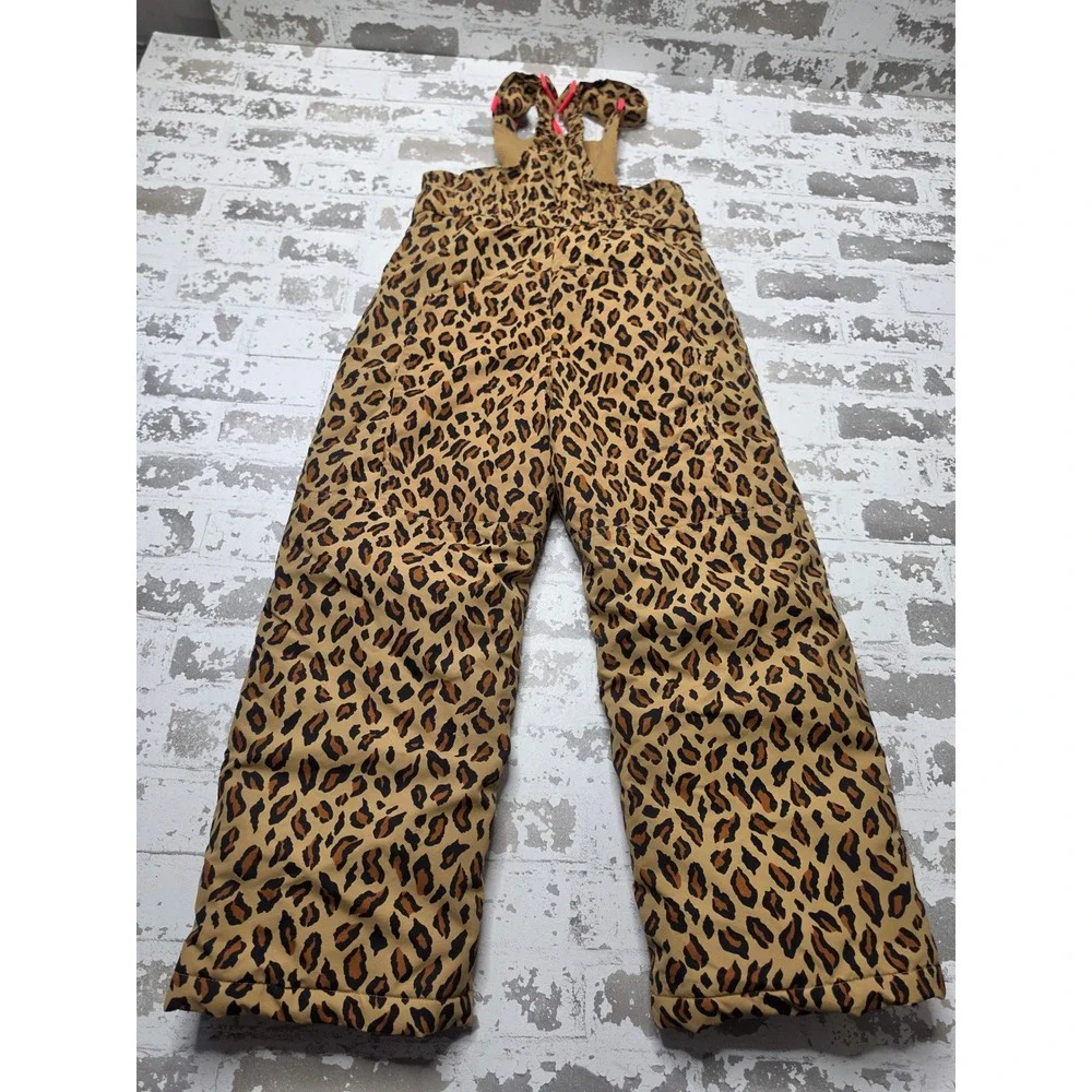 Amazon Essentials Kids Leopard Print Snow Bibs Insulated Overalls Small Brown